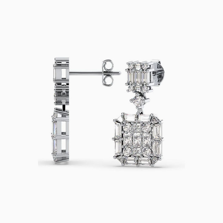 Baguette and round diamond earrings