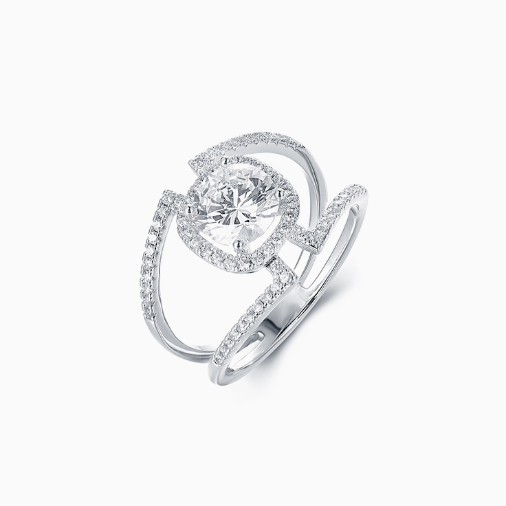 Double Band Cushion Halo Diamond Engagement Ring