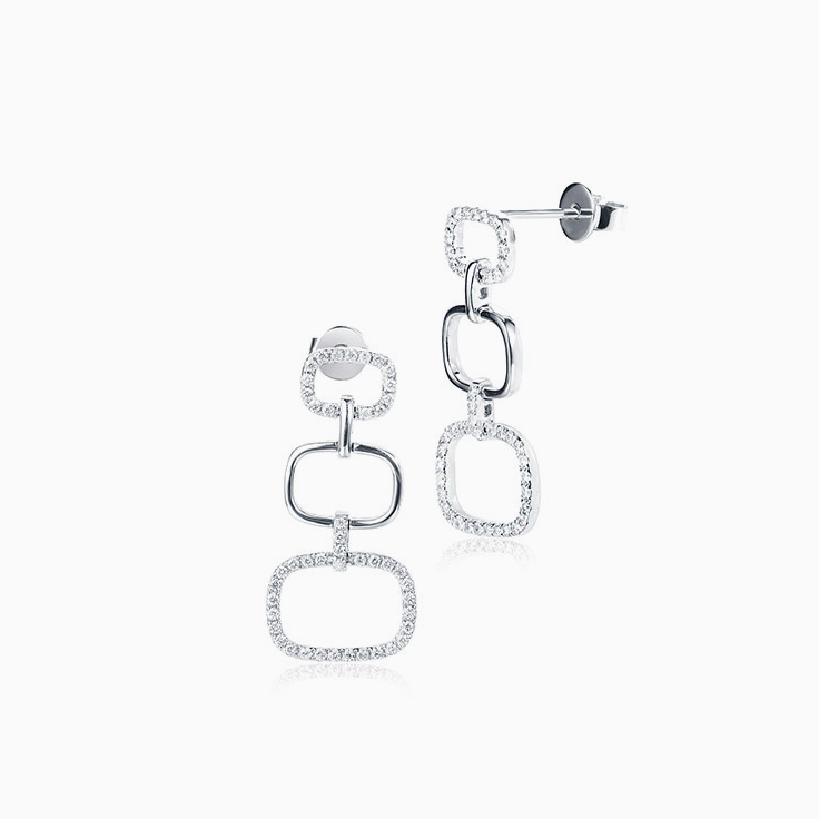 Rectangle Diamond Drop Earrings