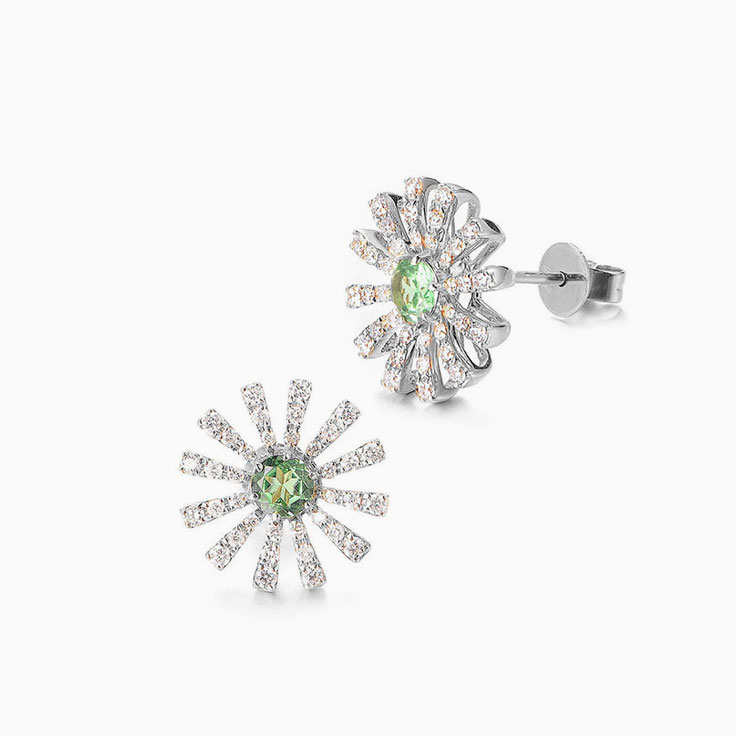 Green Tsavorite and Diamond Studs