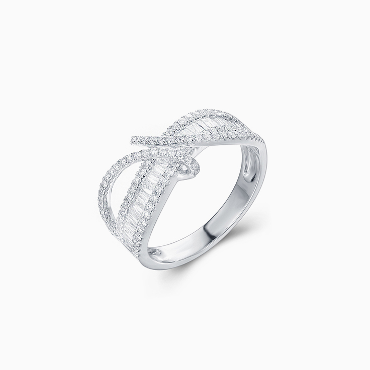 Curved Baguette and Round Diamond Ring