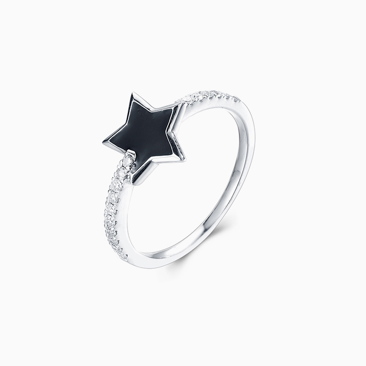 Black Enamel Star Ring