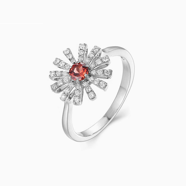Garnet and Diamond Flower Ring