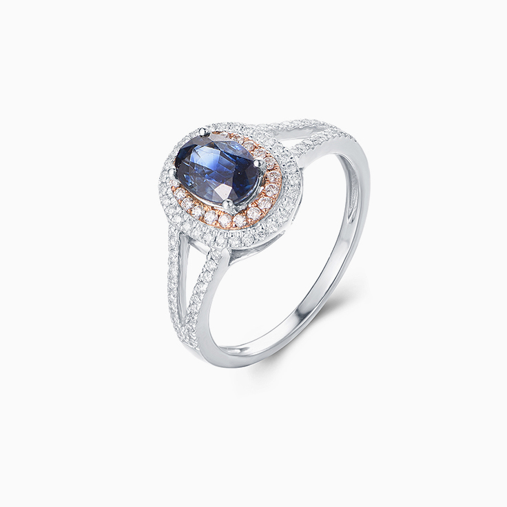 Blue Sapphire Double Halo Ring
