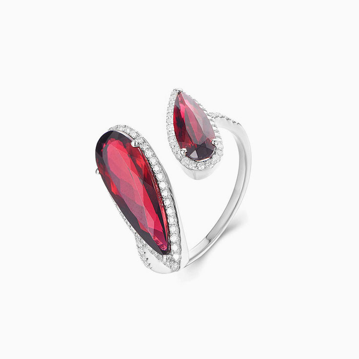 Rhodolite and Diamond Cuff Ring