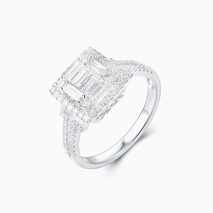 Square shape diamond cluster engagement ring