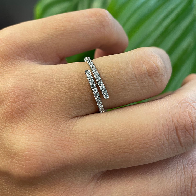 Double bar cuff diamond ring