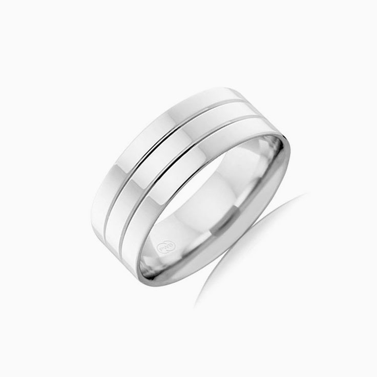 Grooved Mens wedding ring F100