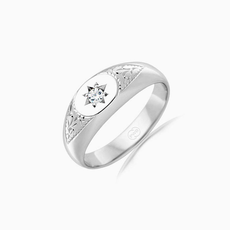 Oval Diamond Signet Ring With Diamond