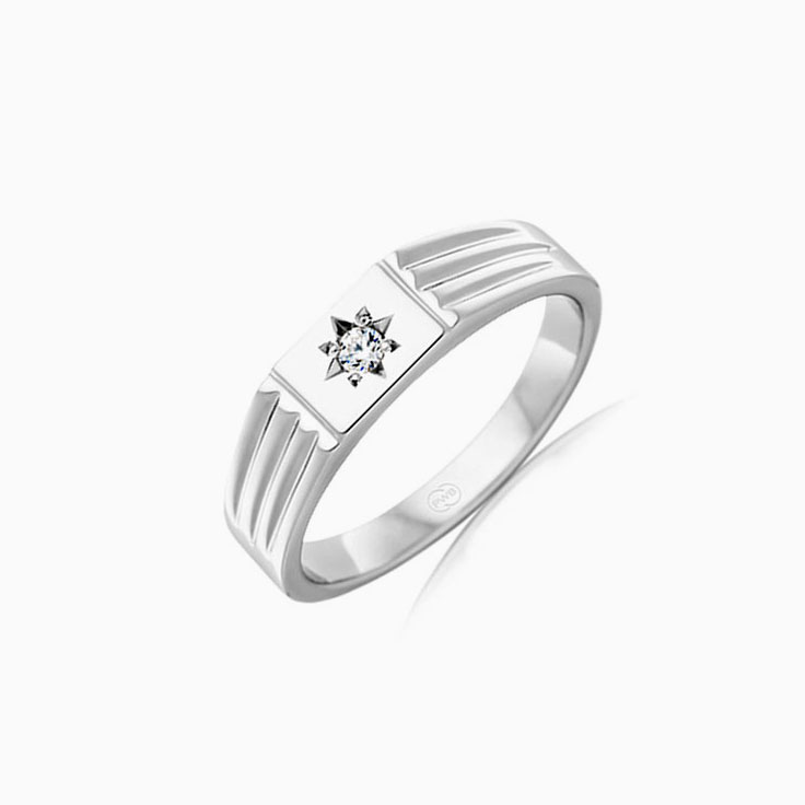 Signet Diamond Ring With Star Motif