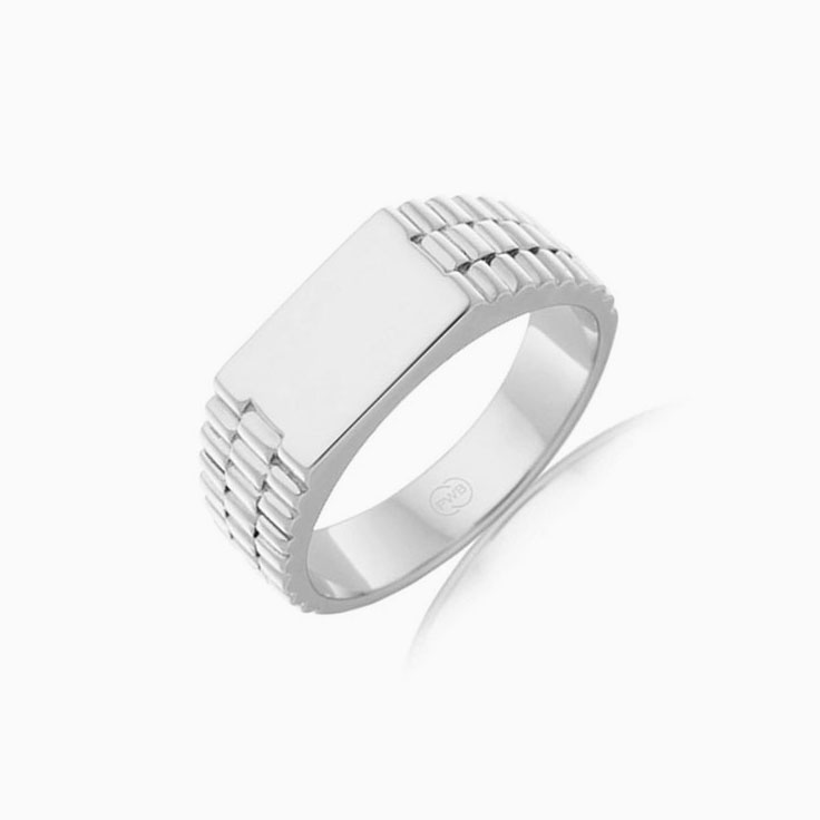 Curved Patterned Men's Signet Ring