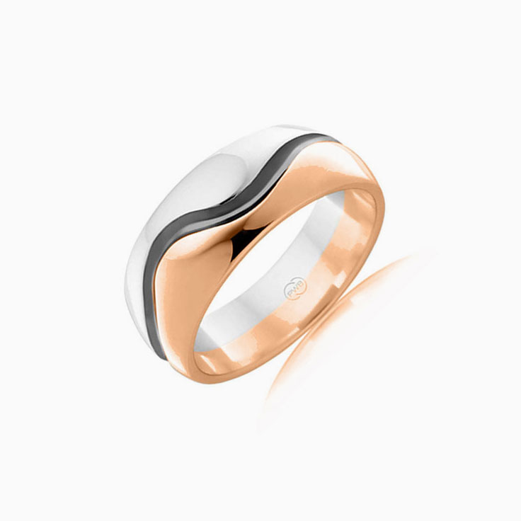 Two tone black wave mens ring 2TJ2856