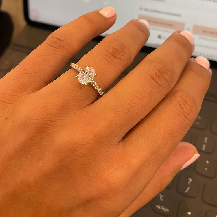 Oval Cut diamond Engagement ring on a diamond band