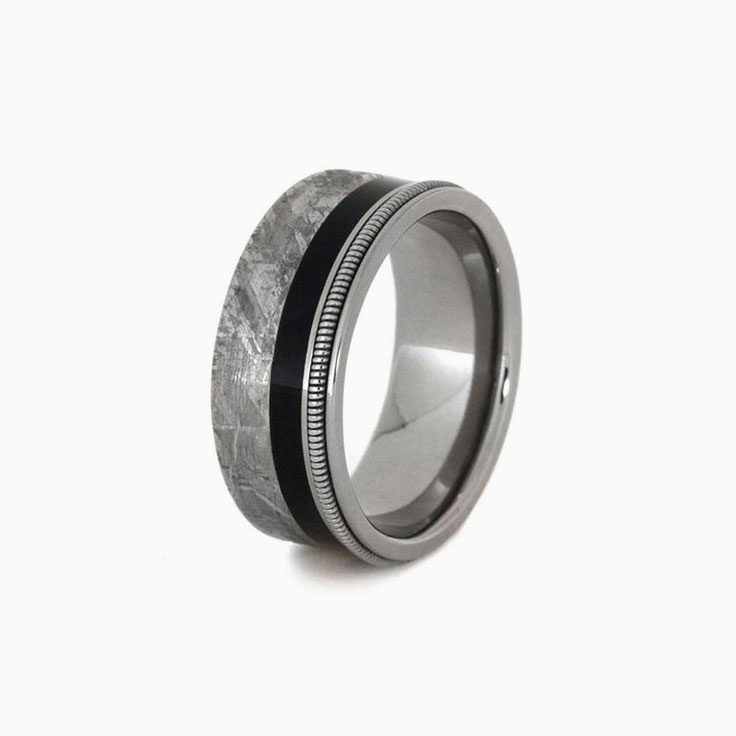 Meteorite and guitar string ring