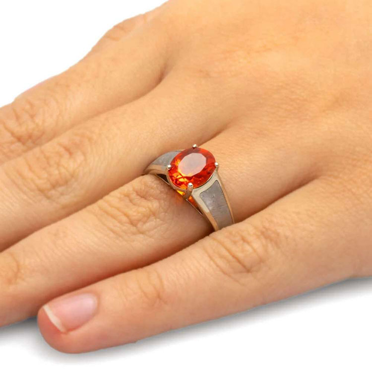 Opal and meteorite engagement ring
