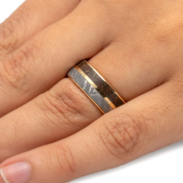 Solid Gold Dinosaur Bone Meteorite Mens Wedding Band
