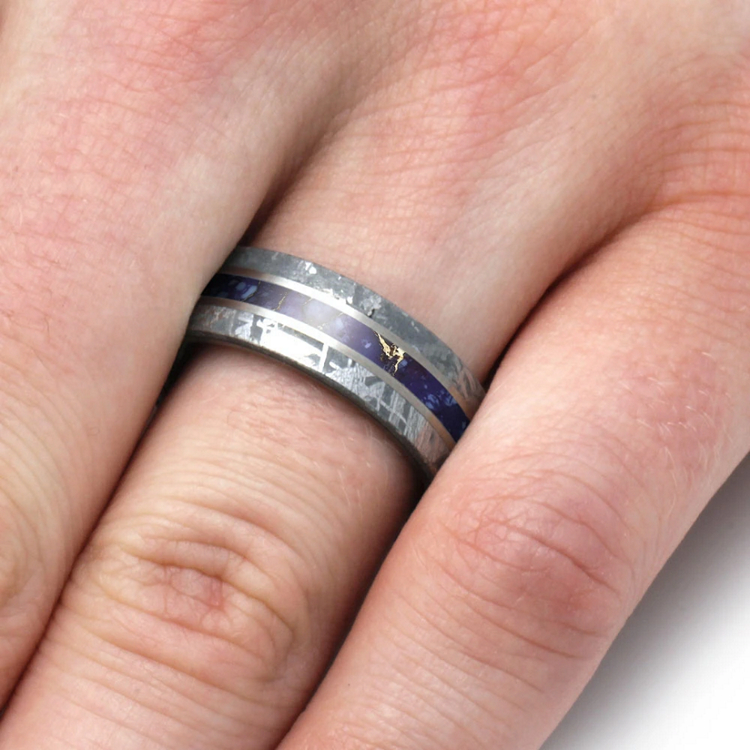 Mens Meteorite And Turquoise Wedding Ring