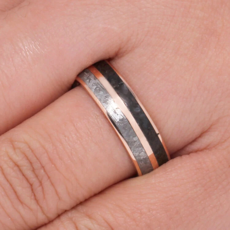 Meteorite And Dinosaur Bone Wedding Ring