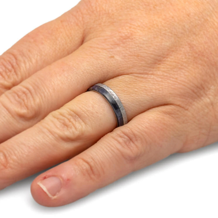 Purple Wedding Band With Wood Meteorite