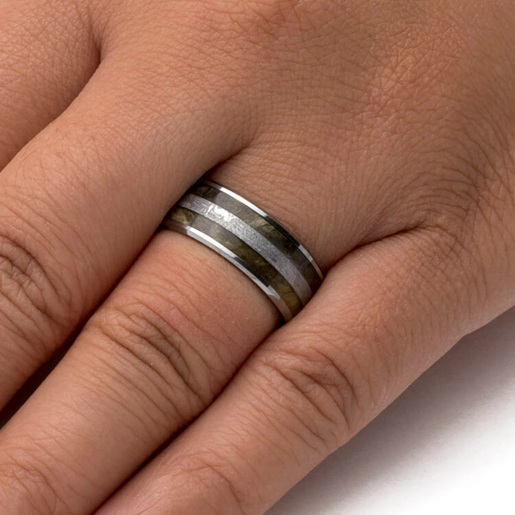 Tungsten Wedding Band With Meteorite Whiskey Barrel Oak