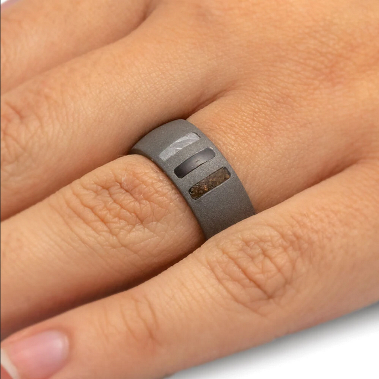 Sandblasted Titanium Band With Triple Inlays