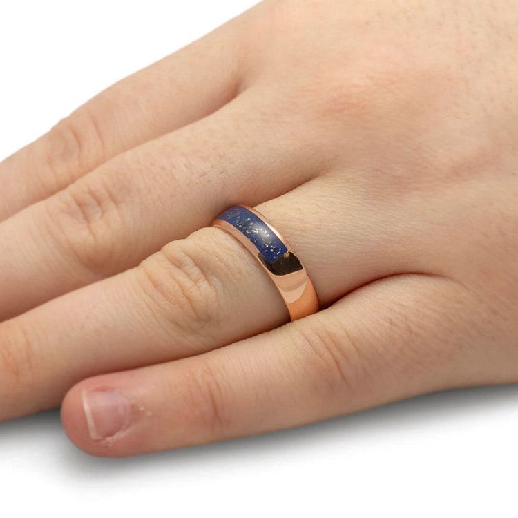 Blue Stardust Rose Gold Mens Wedding Band