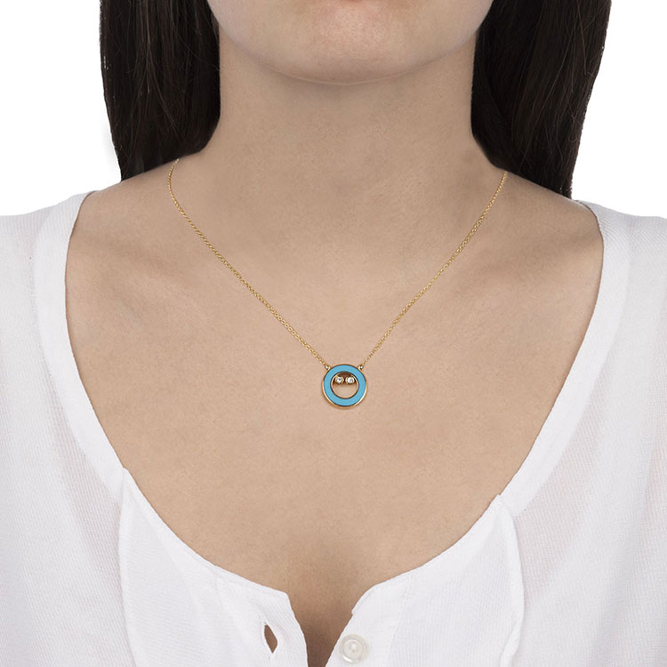 Turquoise and Diamond Circle Necklace
