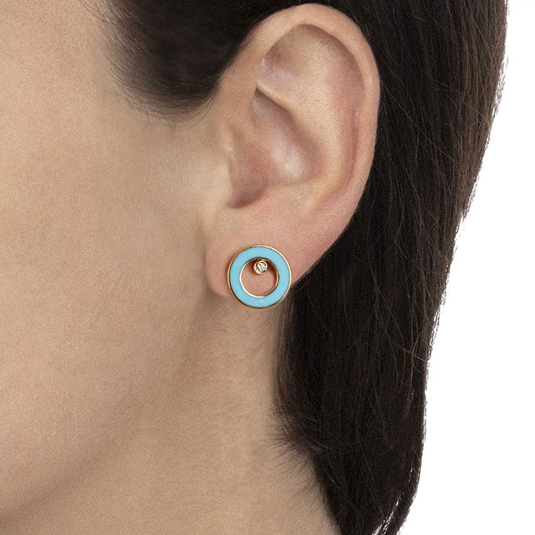 Turquoise And Diamond Circle Studs