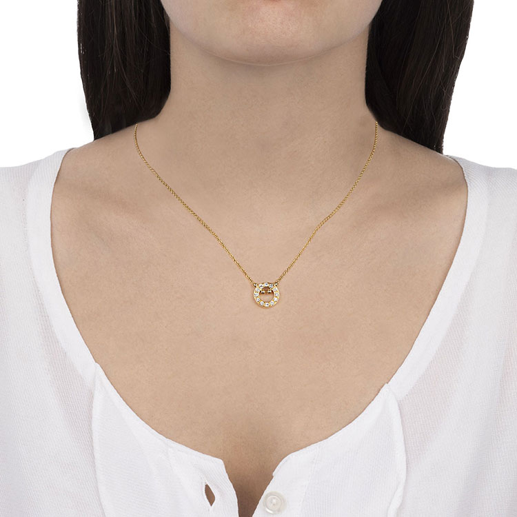 Gold Necklace With Diamond Circle Pendant