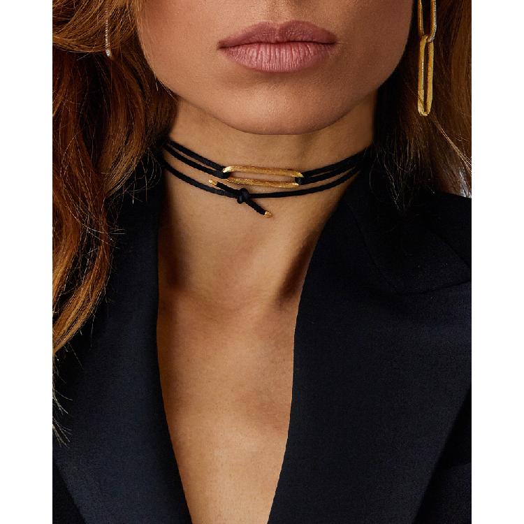 Black Cord Gold Oval Bracelet